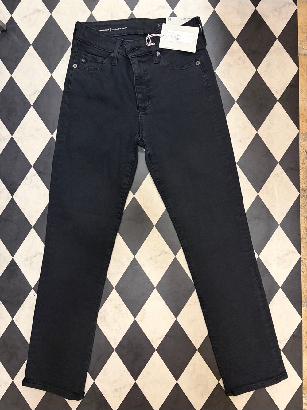 Women’s AG Mari Crop Sulfar Black Mid-rise straight Jeans 24 - Picture 1 of 6